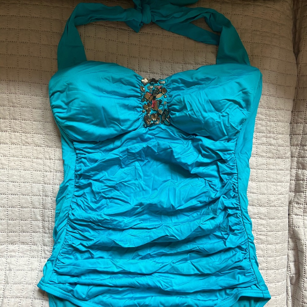 Turquoise one piece with embellishment